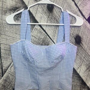 Stylish Blue Gingham Crop Top